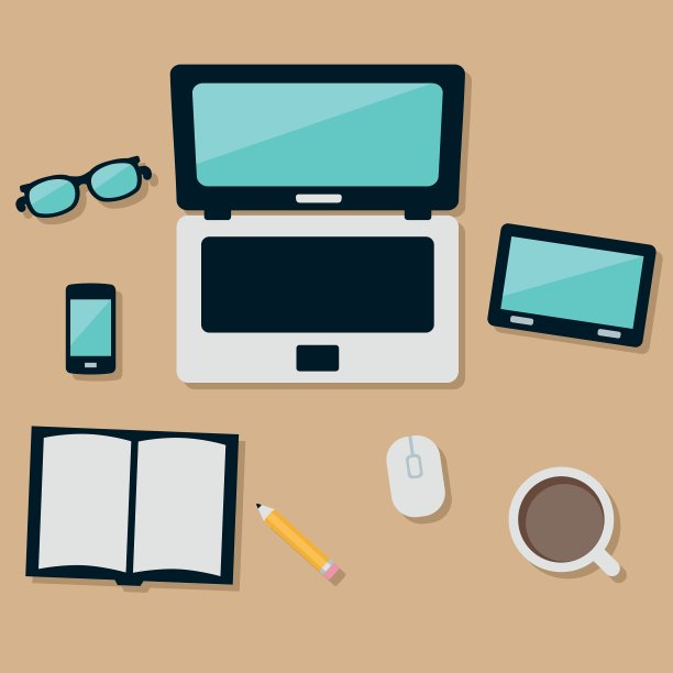 桌上放着笔记本电脑和设备图片下载