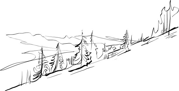 黑白手绘山水山川图片下载