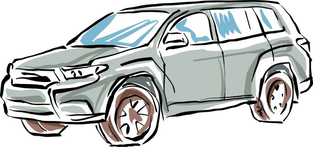 彩色手绘汽车在白色背景的SU图片下载