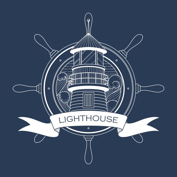 带有灯塔和方向盘的航海标志图片下载