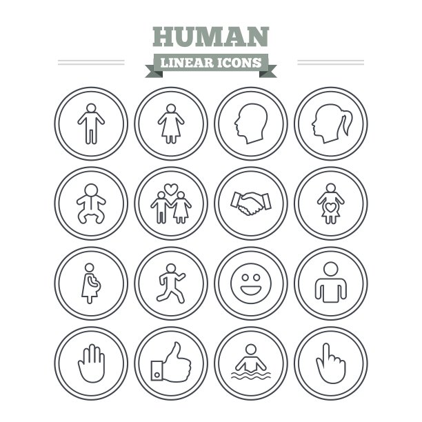 人体线性图标设置细的轮廓标志图片下载