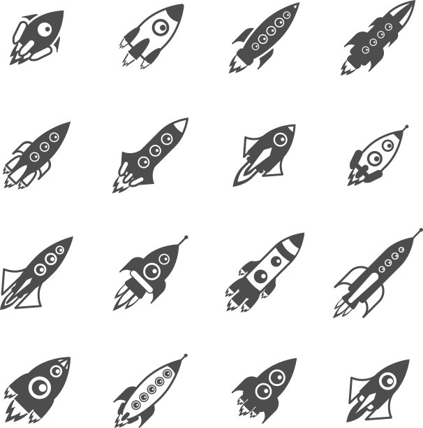 宇宙火箭黑白图标合集图片下载