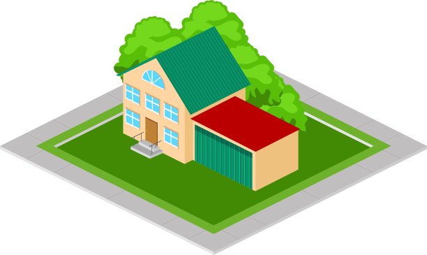 带车库的等距房屋图片下载