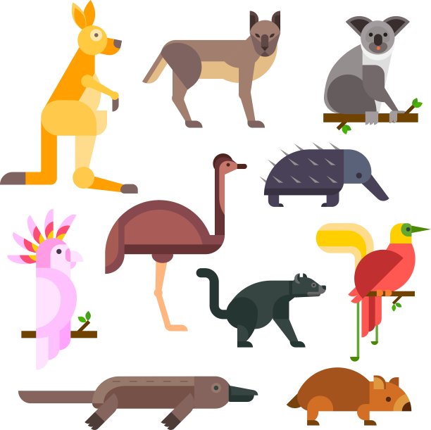 澳大利亚野生动物卡通收藏图片下载