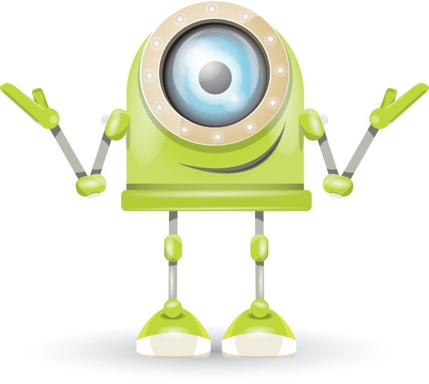 绿色卡通机器人隔离在白色上图片下载