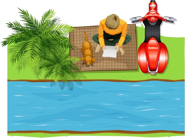 在河边的人的鸟瞰图图片下载