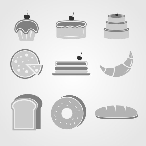 各种面包房图标上的灰色背景图片下载