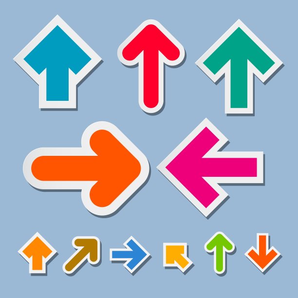 蓝色背景上的彩色纸箭头图片下载