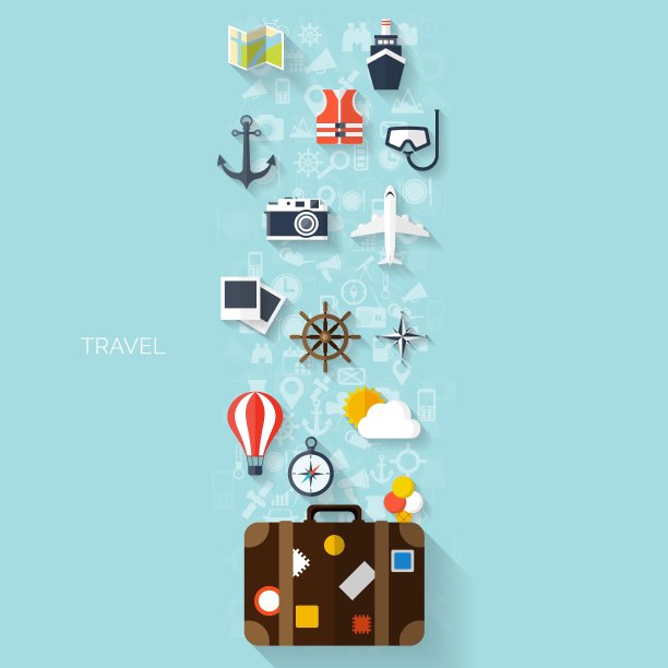 世界旅行概念背景扁平图标图片下载