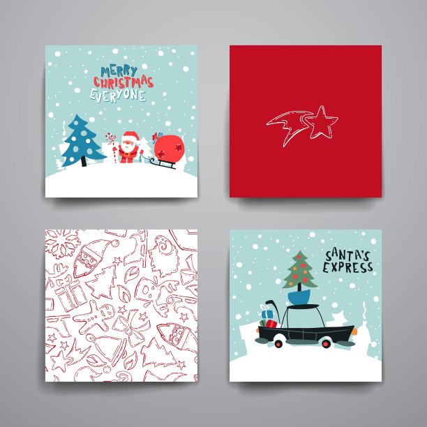 圣诞快乐卡片模板套装图片下载