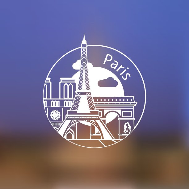 极简主义圆形图标的法国巴黎Flat 1图片下载