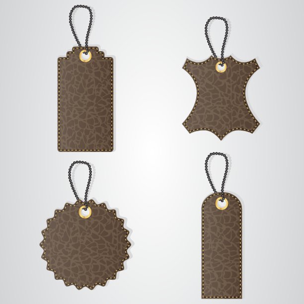四个棕色皮革贵宾标签与金线悬挂图片下载