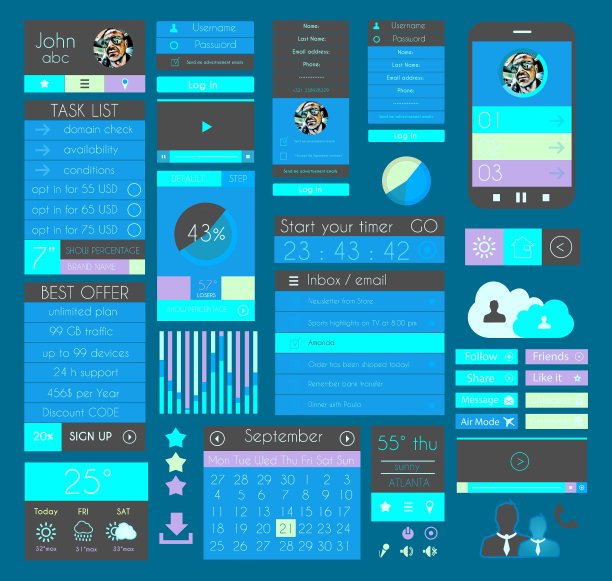 面向Web信息图的UI平面设计元素图片下载