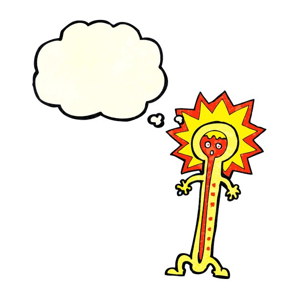 卡通热温度计与思想泡泡图片下载