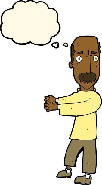 卡通秃头男人用思想泡泡解释图片下载