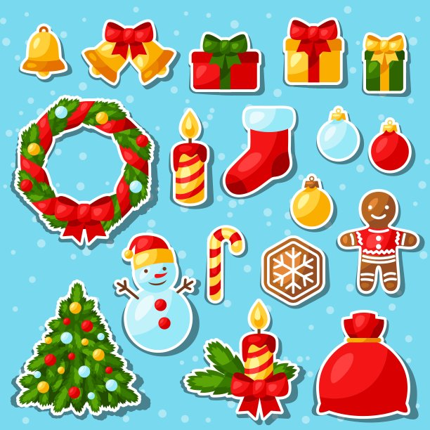 圣诞快乐及新年快乐贴纸套装图片下载