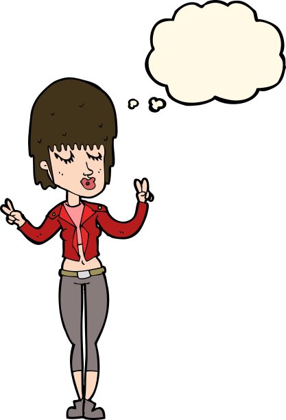 卡通酷女孩与思想泡泡图片下载