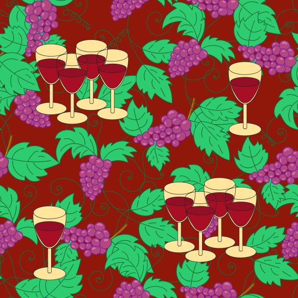 无缝图案葡萄和葡萄酒杯图片下载