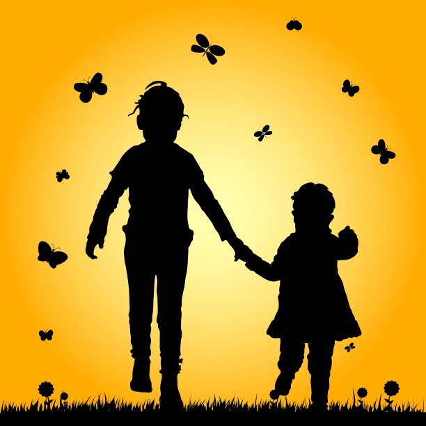 孩子在大自然中剪影图片下载