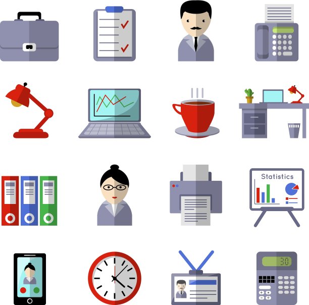 办公室彩色图标集图片下载