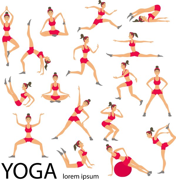 瑜伽设置女人素描体式女孩健康的生活方式图片下载