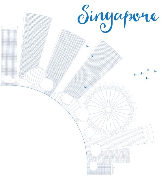 用蓝色地标勾勒出新加坡的天际线图片下载