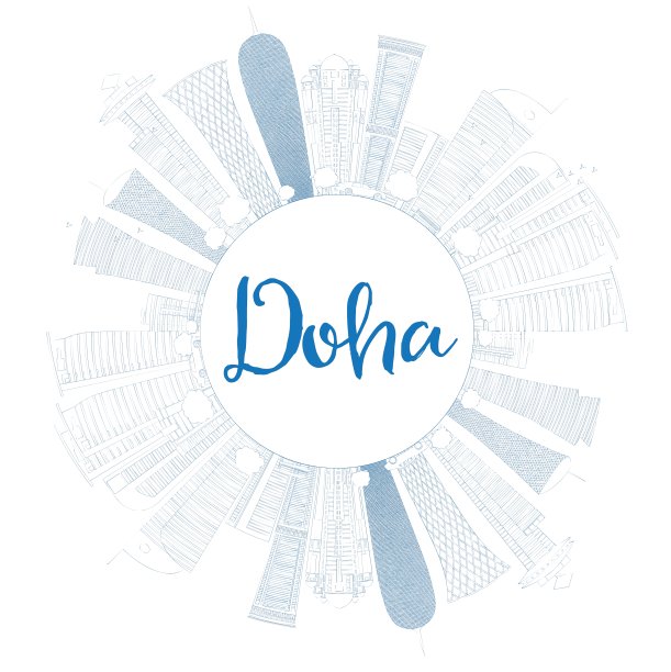 用蓝色的摩天大楼勾勒出多哈的天际线图片下载