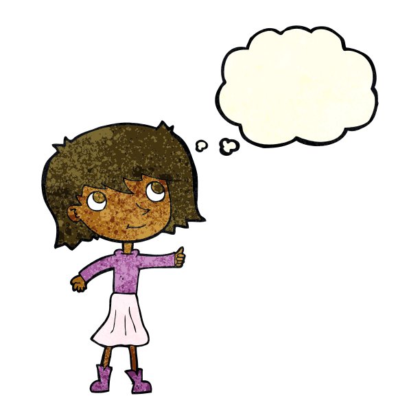 卡通快乐女孩与思想泡泡图片下载