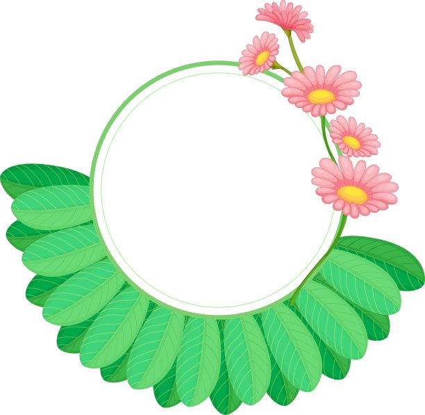 一个有叶子和花的圆形边框模板图片下载