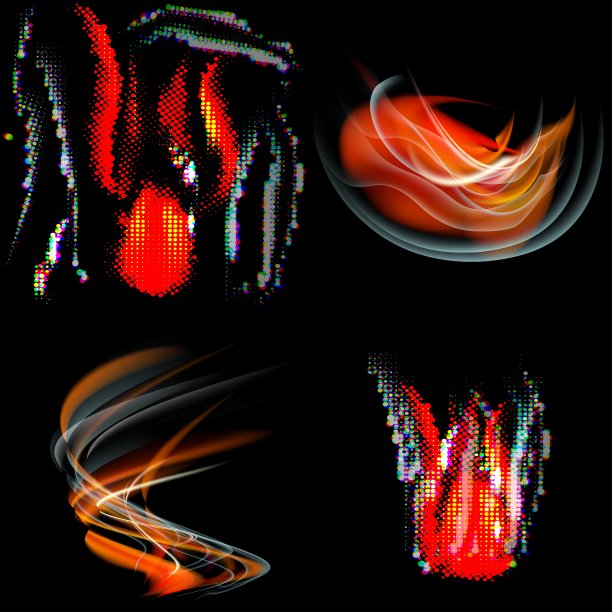 在黑色背景上孤立的火灾集合图片下载