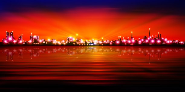 抽象红色与蓝色落日背景图片下载