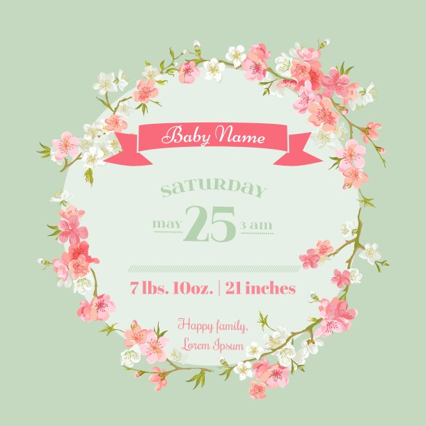 婴儿沐浴或抵达卡-与春天的花朵图片下载