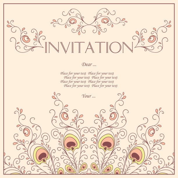 美丽的邀请卡与图案的孔雀图片下载