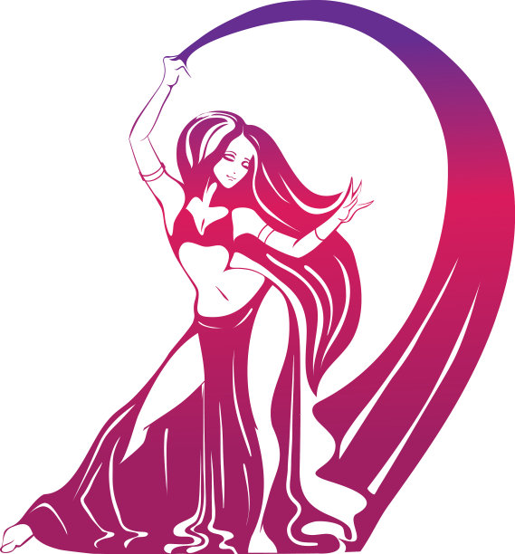 跳舞的女人在表达姿势扁平剪影图片下载