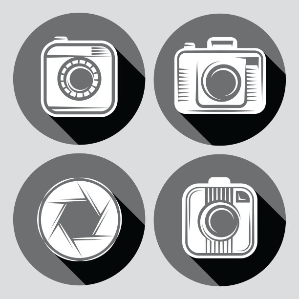 一套时髦的相机或网页图标与长图片下载