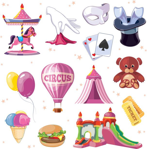 马戏团娱乐图标集扁平化风格设计图片下载