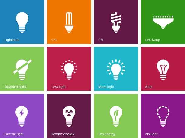灯泡和荧光灯图标的颜色背景图片下载