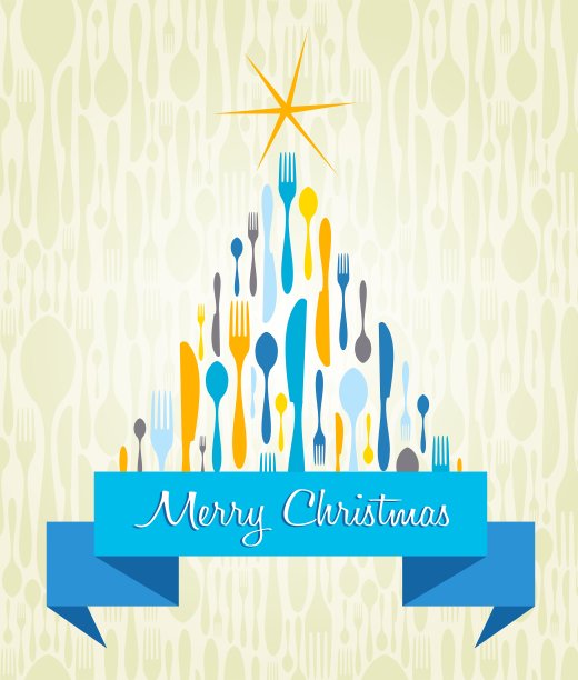 圣诞树餐具卡图片下载