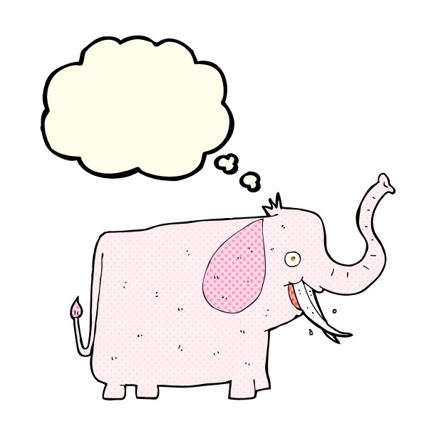 卡通快乐象与思想泡泡图片下载