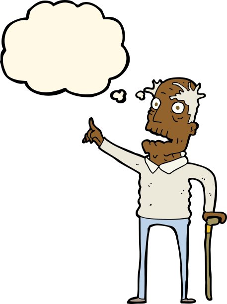 卡通老人与拐杖与思想图片下载