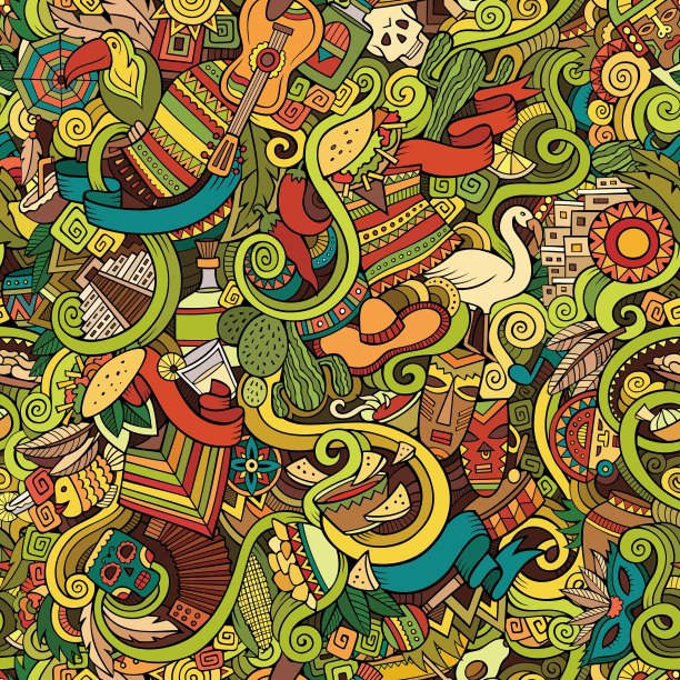 以拉丁语为主题的卡通手绘涂鸦图片下载