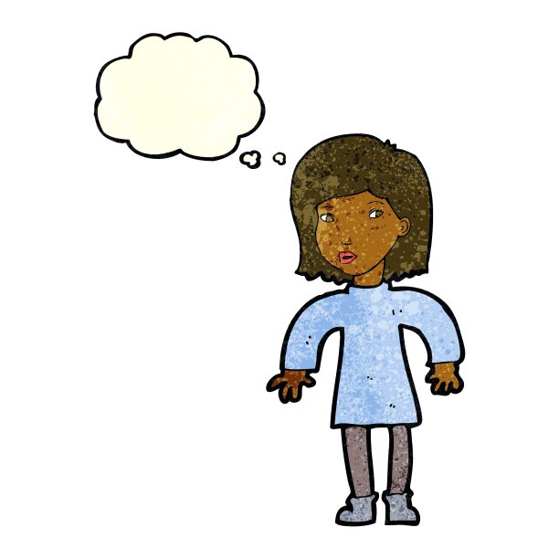 卡通谨慎的女人用思想泡着图片下载