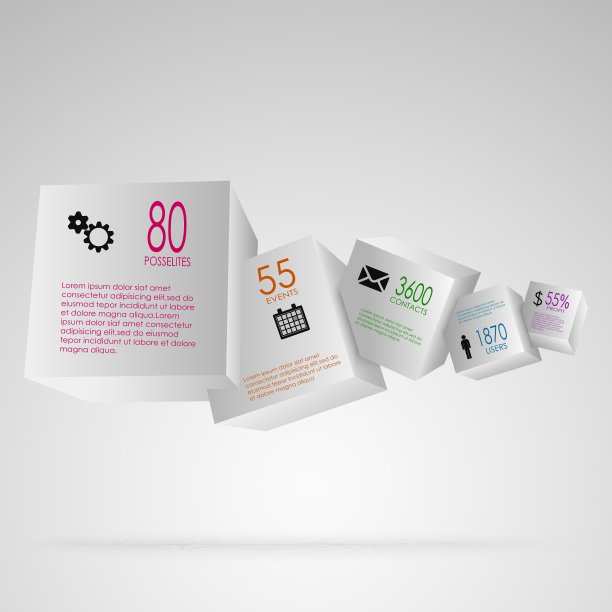 抽象信息图形与白色立方体图片下载