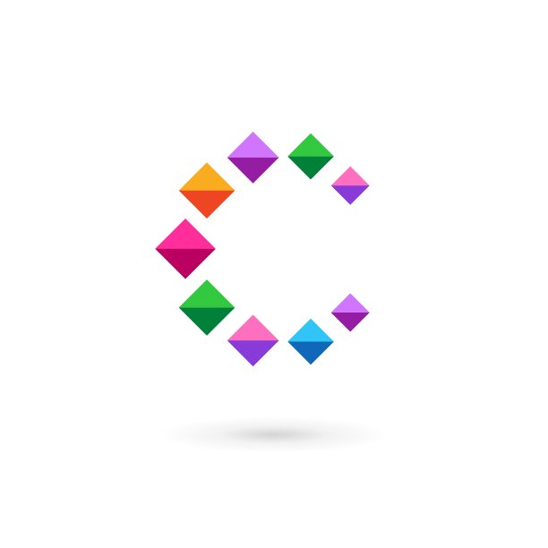 字母C马赛克水晶标志图标设计模板图片下载