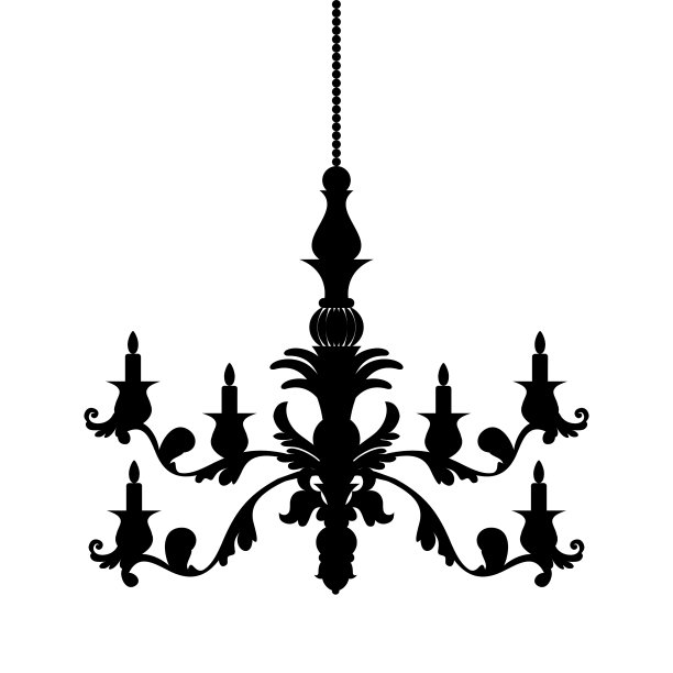 枝形吊灯的轮廓孤立在白色的背景上图片下载