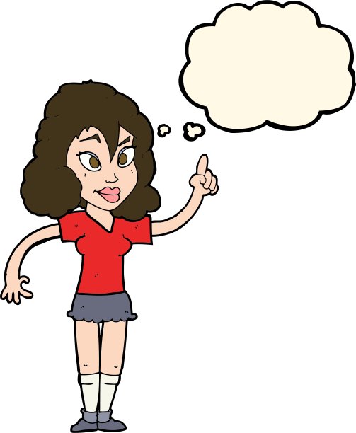 卡通美女用心思和思想泡泡图片下载