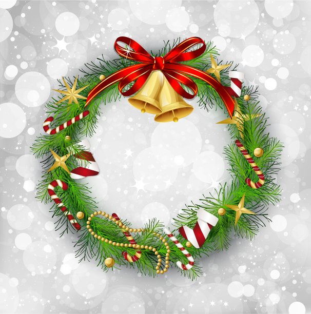 有铃铛和冬青浆果的圣诞花环图片下载