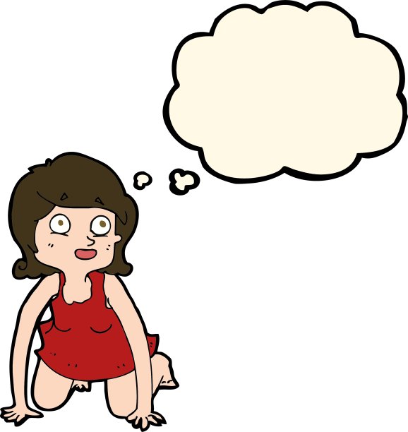 四肢着地的卡通女人，还有思想泡泡图片下载