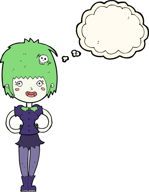 卡通快乐的吸血鬼女孩与思想泡泡图片下载