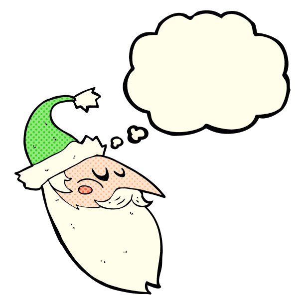 卡通圣诞老人面对着思想泡沫图片下载